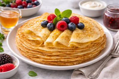 Манка &mdash; секрет моих идеальных блинчиков: нежная текстура и сливочный вкус. Простой рецепт на кефире и кипятке