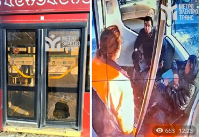 Пьяный пассажир разбил стекло двери в казанском трамвае